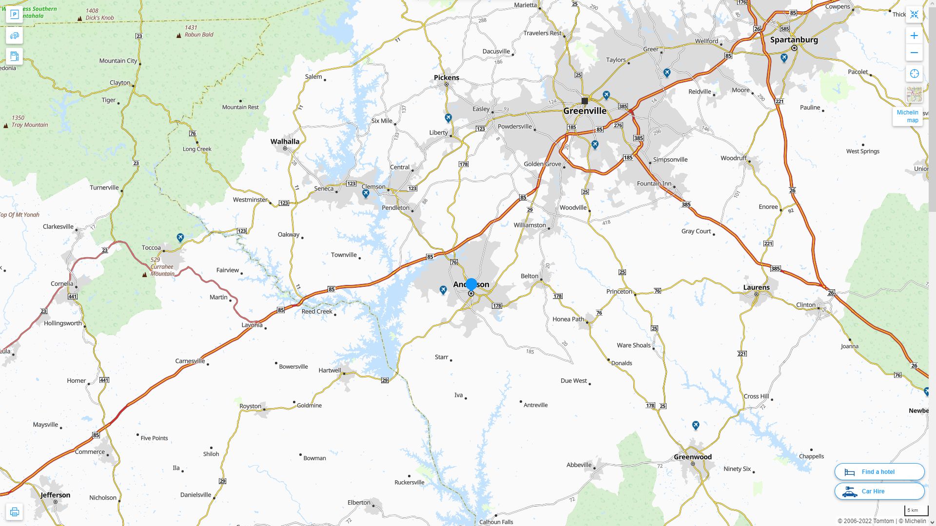 Anderson South Carolina Highway and Road Map